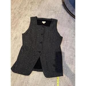 MAEVE Women's Black Metallic Multicolor Tweed Button-Up Vest sz XL